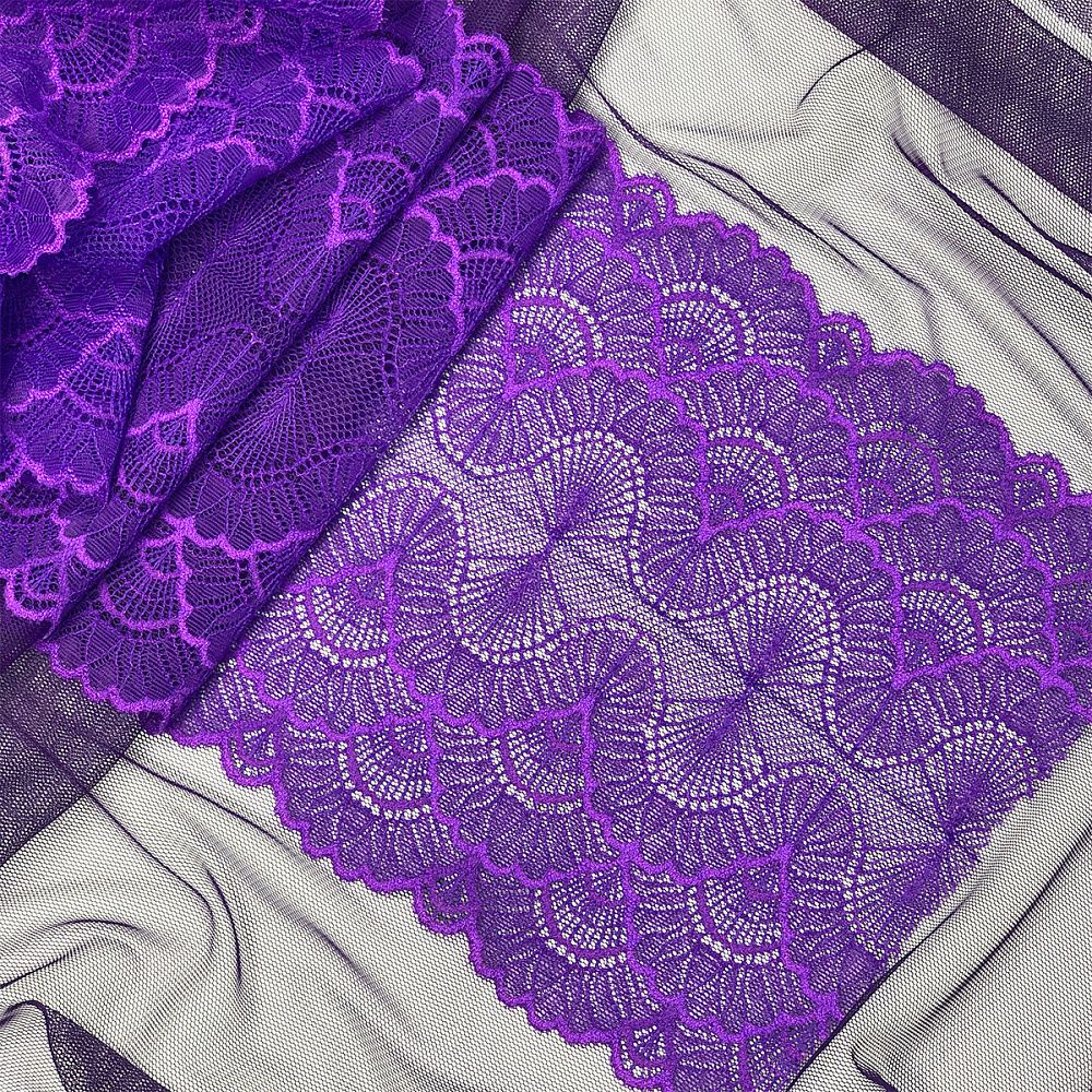 Кружево эластичное (стрейч) 8034 195мм цв.A0507 фиолетовый неон, 10 м, Kruzhevo