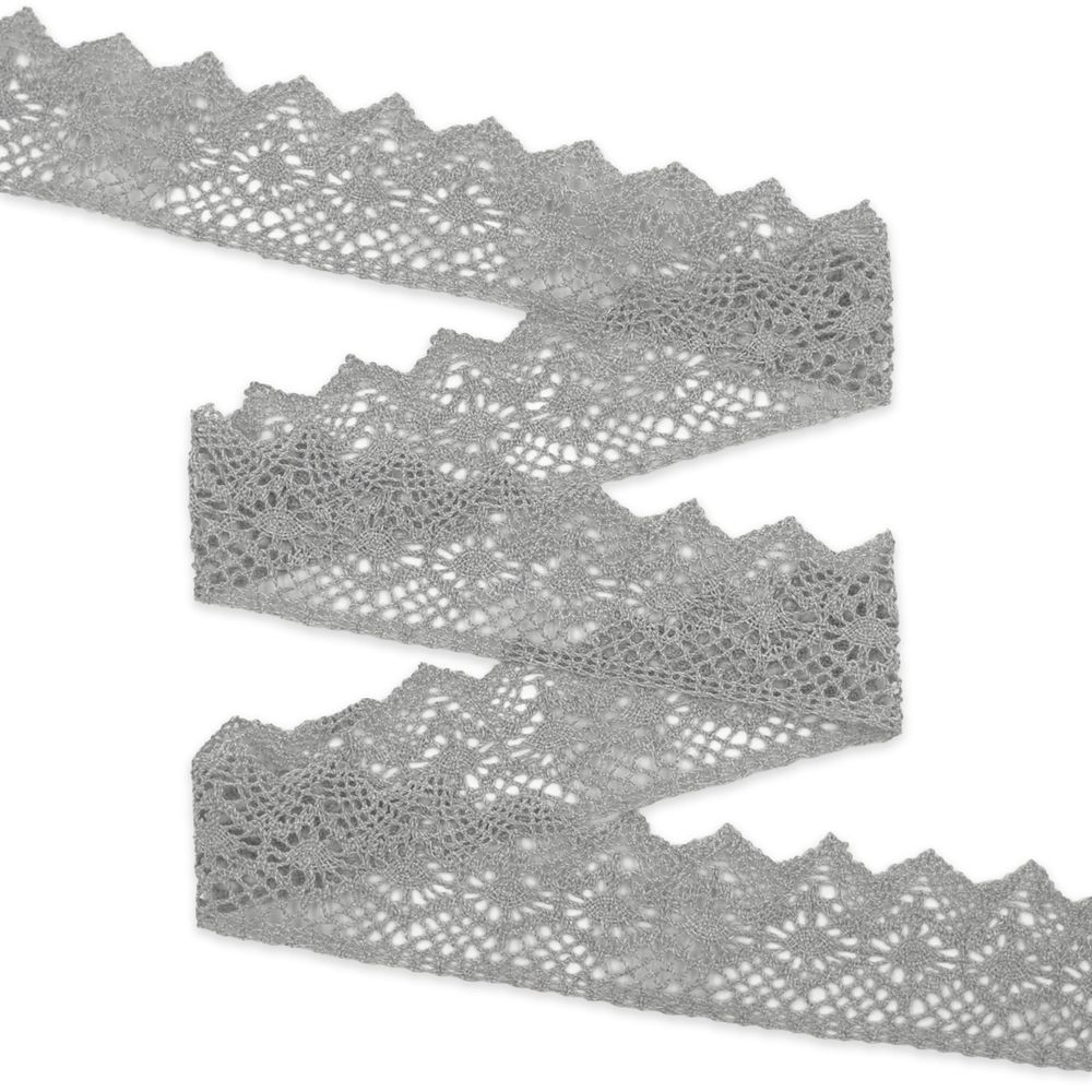 Кружево вязаное (тесьма) хлопковое 60 мм / 25 метров, рис.60.01.198 (серый) С3749Г17