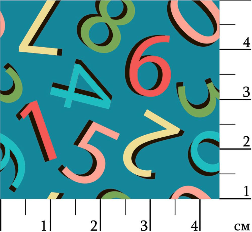 Ткань для пэчворка Peppy Грамотейка, рулон 112 см / 5 метров, ГР-08 цифры синий, Peppy