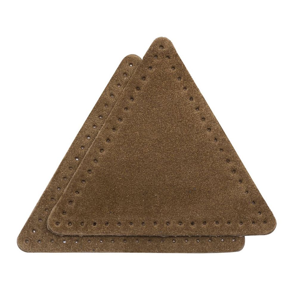 Заплатки пришивные из замши, треугольник равносторонний 8см с перфорацией, 2 шт, 100% кожа, 32 кэмел, 59126