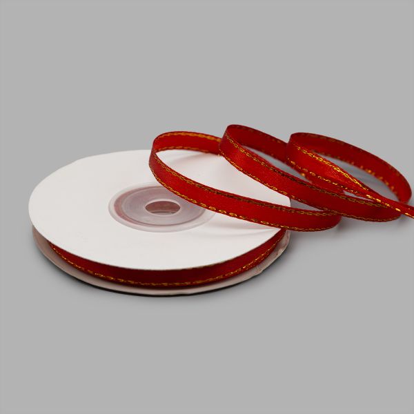 Лента атласная 1-сторонняя 6.0 мм / 22.86±1 метров, с золотой нитью, 163 красный, Globus