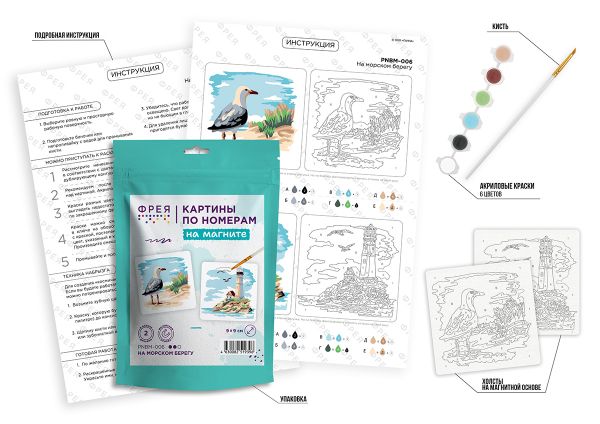 Картина по номерам Фрея PNBM-006, На морском берегу, (на магните) 9х9 см