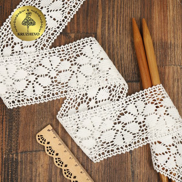 Кружево вязаное (тесьма) 60 мм, TR.A411, цв.белый, 3 метра, Kruzhevo