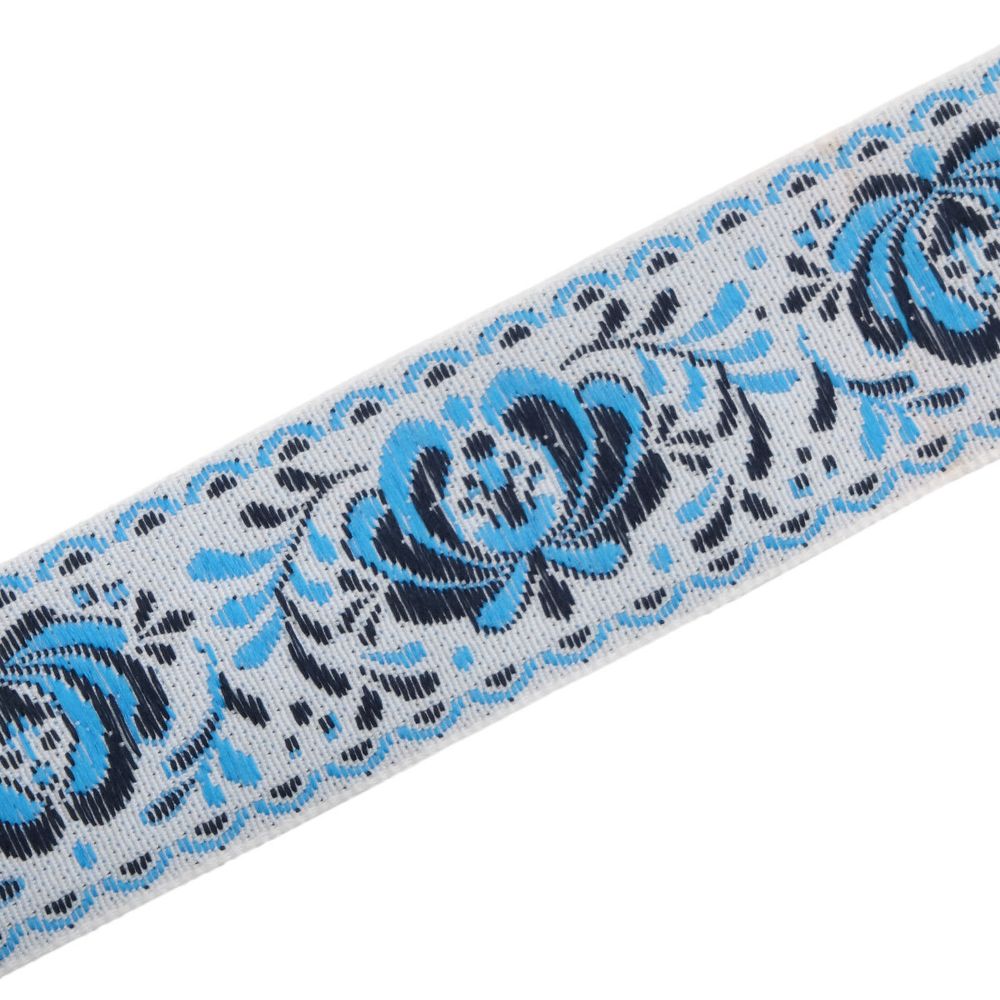 Лента (тесьма) жаккардовая 32.0 мм / 25±1 метров, рис. 9581 Гжель, (5 белый/голубой/т.синий) С1853Г17