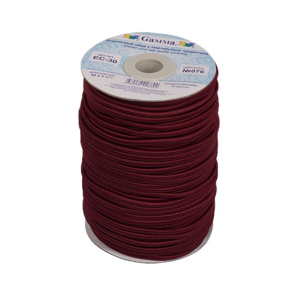 Резинка шляпная (шнур эластичный) ⌀3.0 мм / 50 метров, 076 св.вишневый, Gamma EC-30