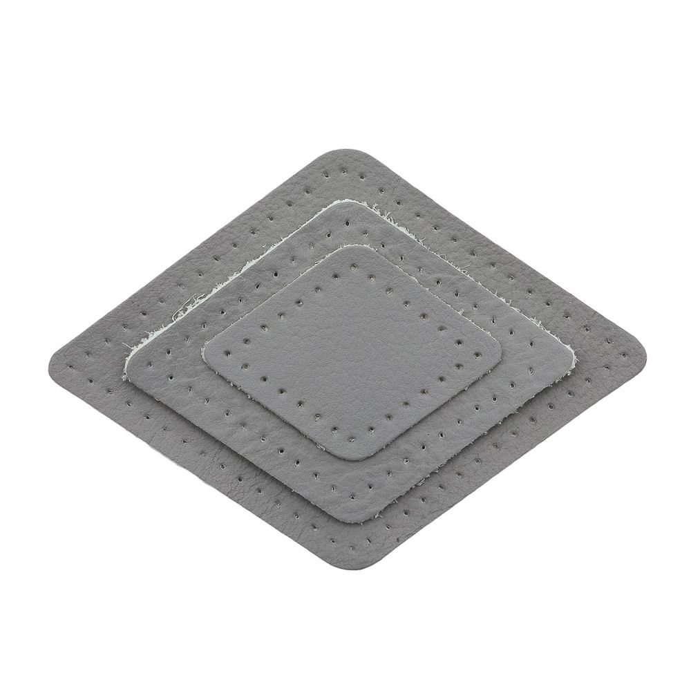 Набор заплаток пришивных из кожи, ромб 4х5,6см, 6х8,4см, 8х11,2см, с перфорацией, 3 шт (07 серый), 9405