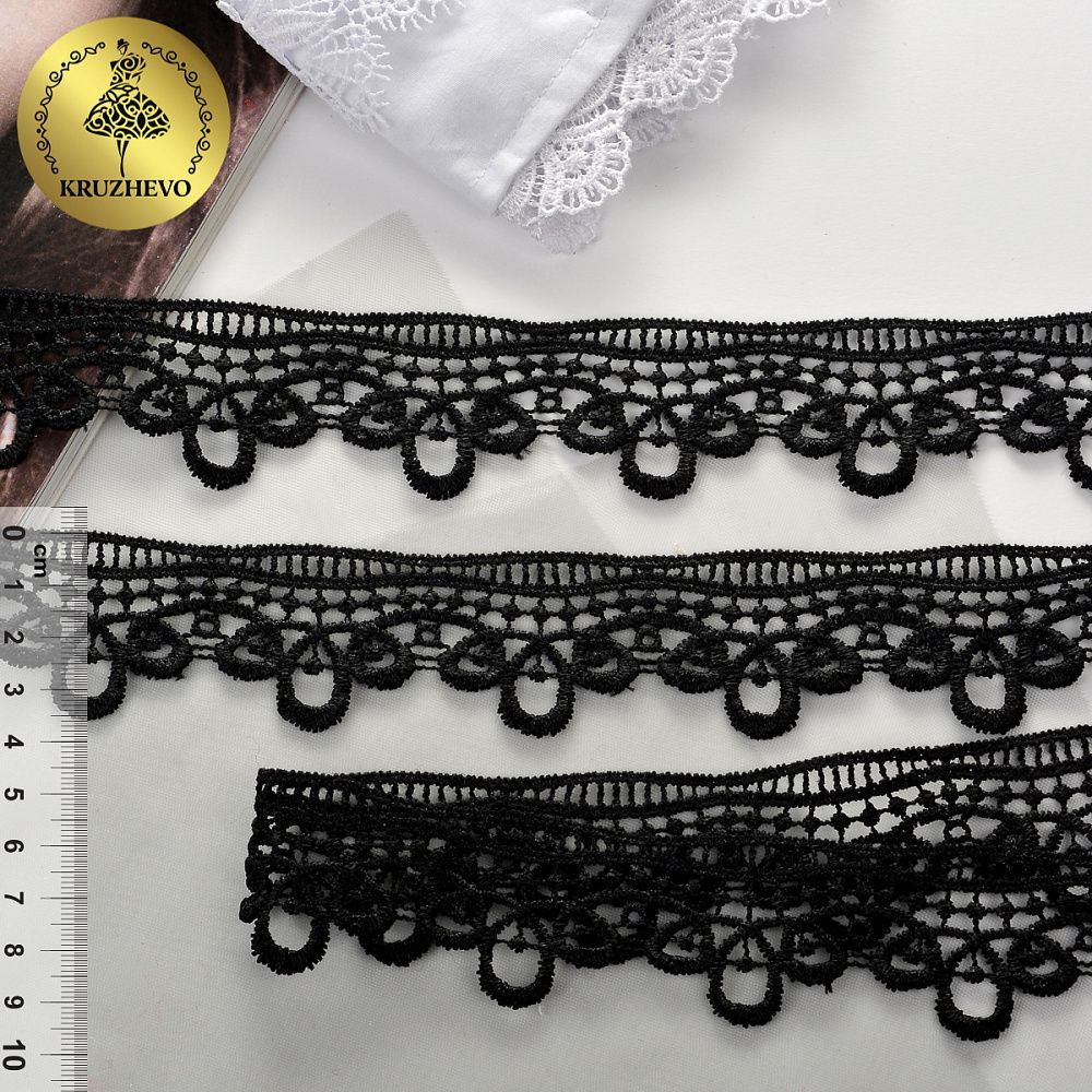 Кружево гипюр (плетёное) 40 мм, диз. 163, цв.019 черный, уп. 13.71 м, Kruzhevo