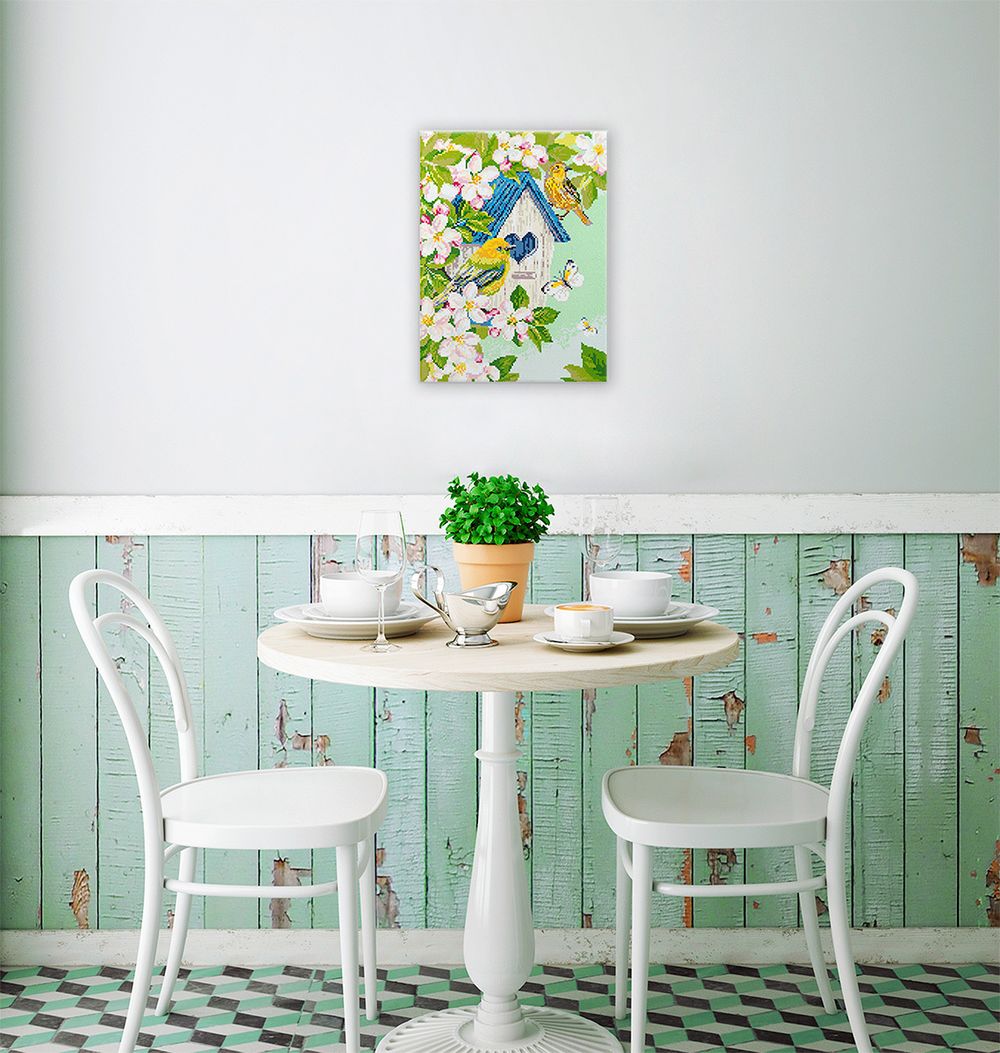 Алмазная (кристальная) мозаика Фрея ALPD-216, на подрамнике Птичий домик, 30х40 см