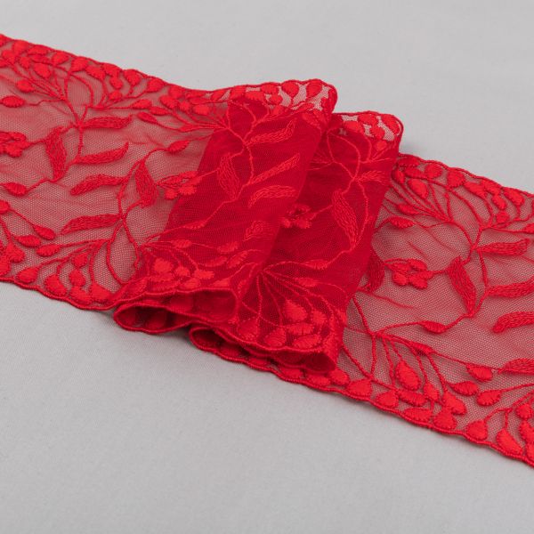 Кружево бельевое эластичное 170 мм / 3±0.2 метра, на сетке, Турция, красный, Gamma GKME-17002
