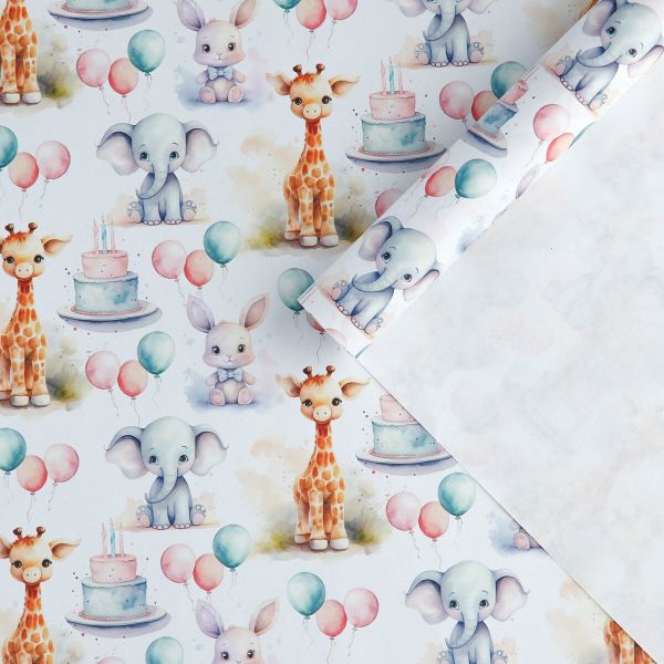 Бумага крафт белая Праздничные животные, 50х70см, 10175182, 10 шт