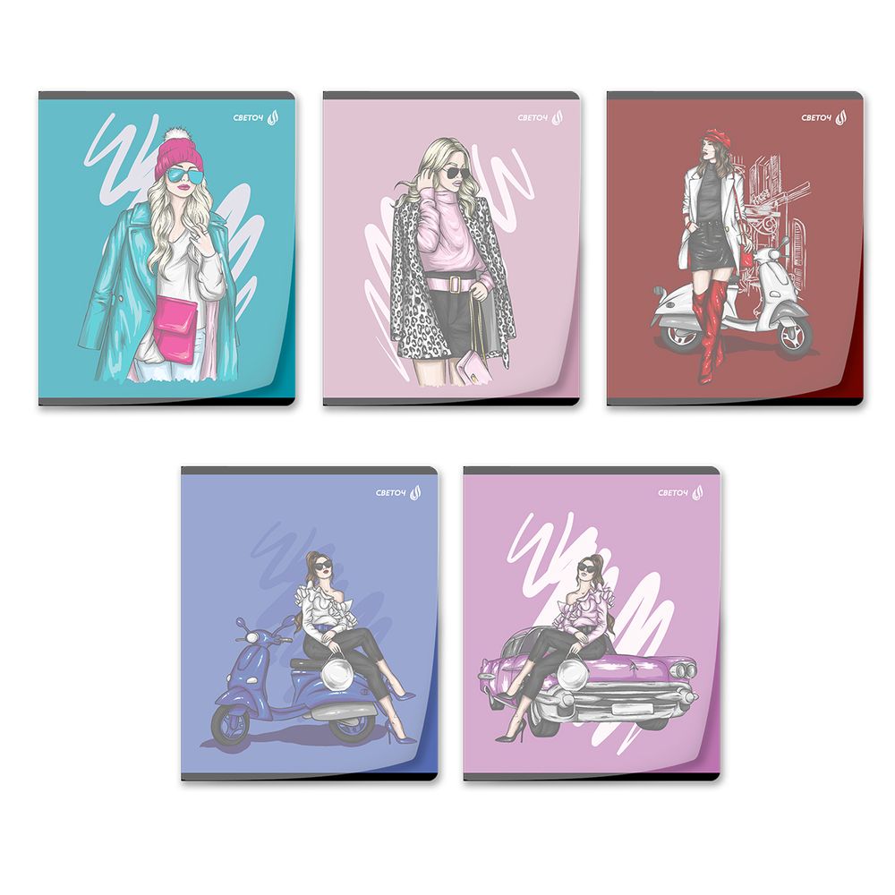 Тетрадь общая с пластик. прозр. обложкой 180 мкм, цвет.запечат.титул лист A5 48 л. на скобе 65 г/м², белизна 100% 10 шт клетка, 01498 Девочки Online, Светоч Т197