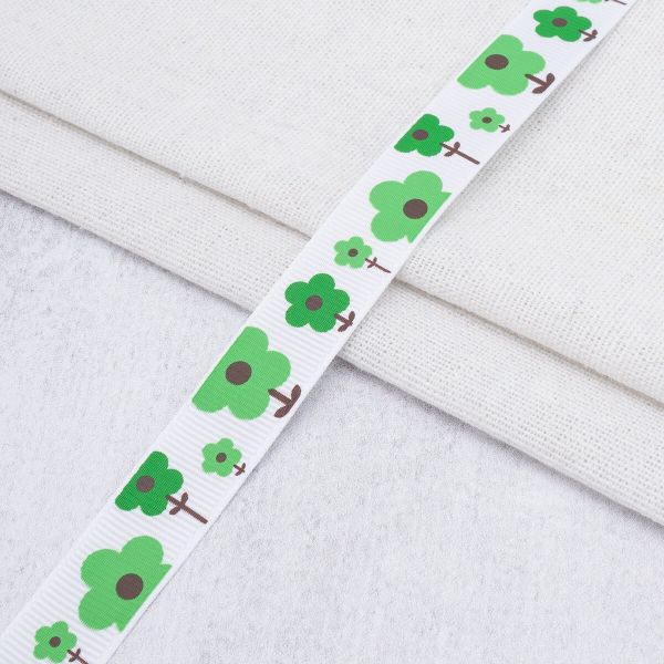 Лента репсовая (в рубчик) с рисунком 15.0 мм / 45.72 метра, ID 1557, цв. белый, 23289