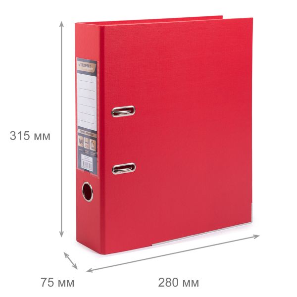 Регистратор PVC, 2-х стороннее покрытие, мет.уг. 75 мм, 10 шт, Premier A4 арочный механ, красный ЕС100262004, Expert Complete