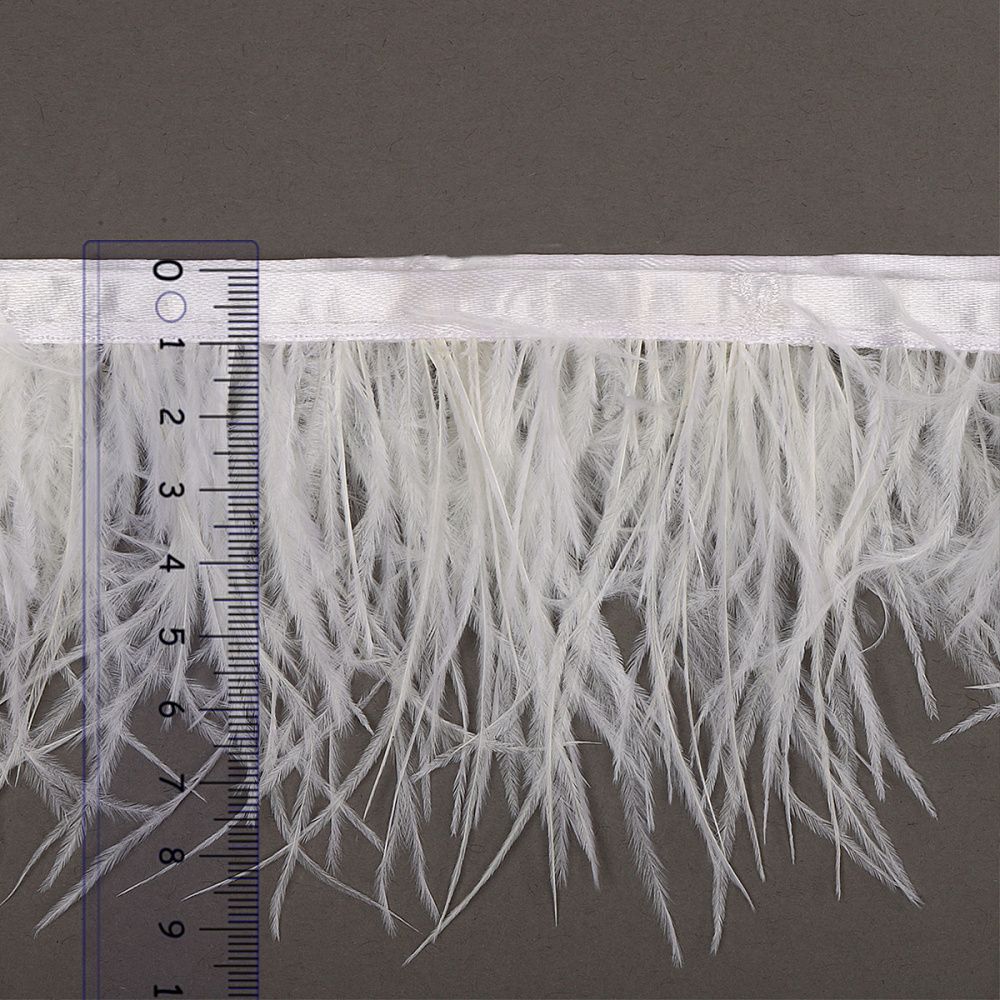 Перья на ленте Страус шир. 8 см, арт.FBY-08-01, цв.белый уп.2м