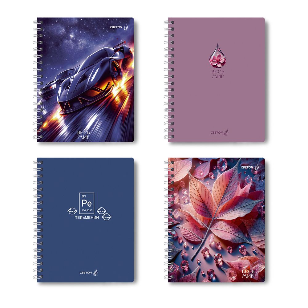 Тетрадь ученическая общая, A5 48 л. на гребне 65 г/м², белизна 100 %, 8 шт, клетка, 01172 МИКС - Весь мир, Светоч Т107