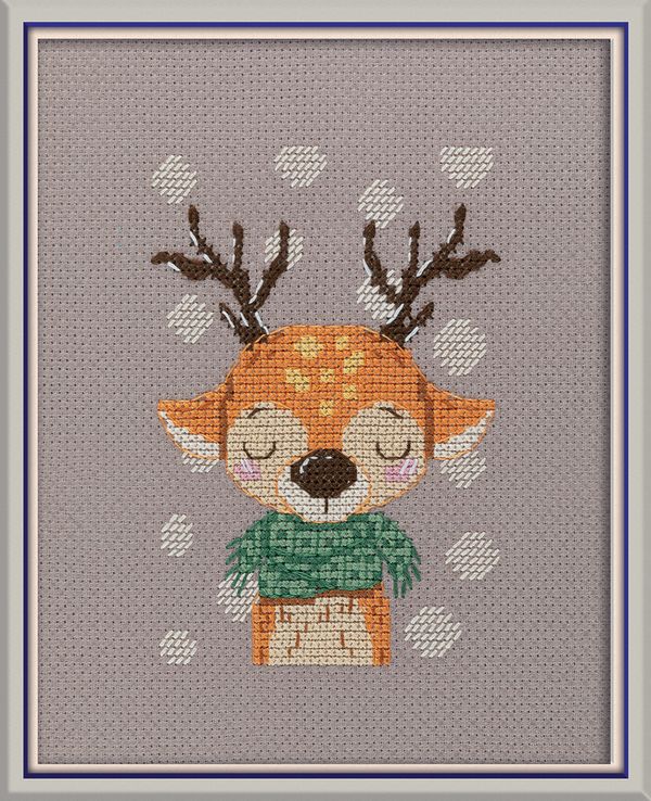 Набор для вышивания нитками Klart 8-562, Олень в шарфике, 11.5х11.5 см