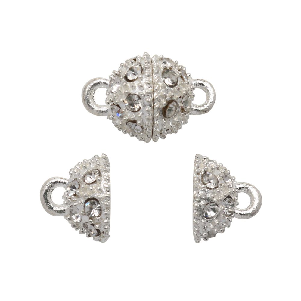 Замок магнитный со стразами 10 мм, 2 шт в упак, Астра, Серебро