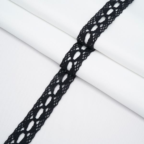 Кружево вязаное (тесьма) 20 мм, черный, 20 м