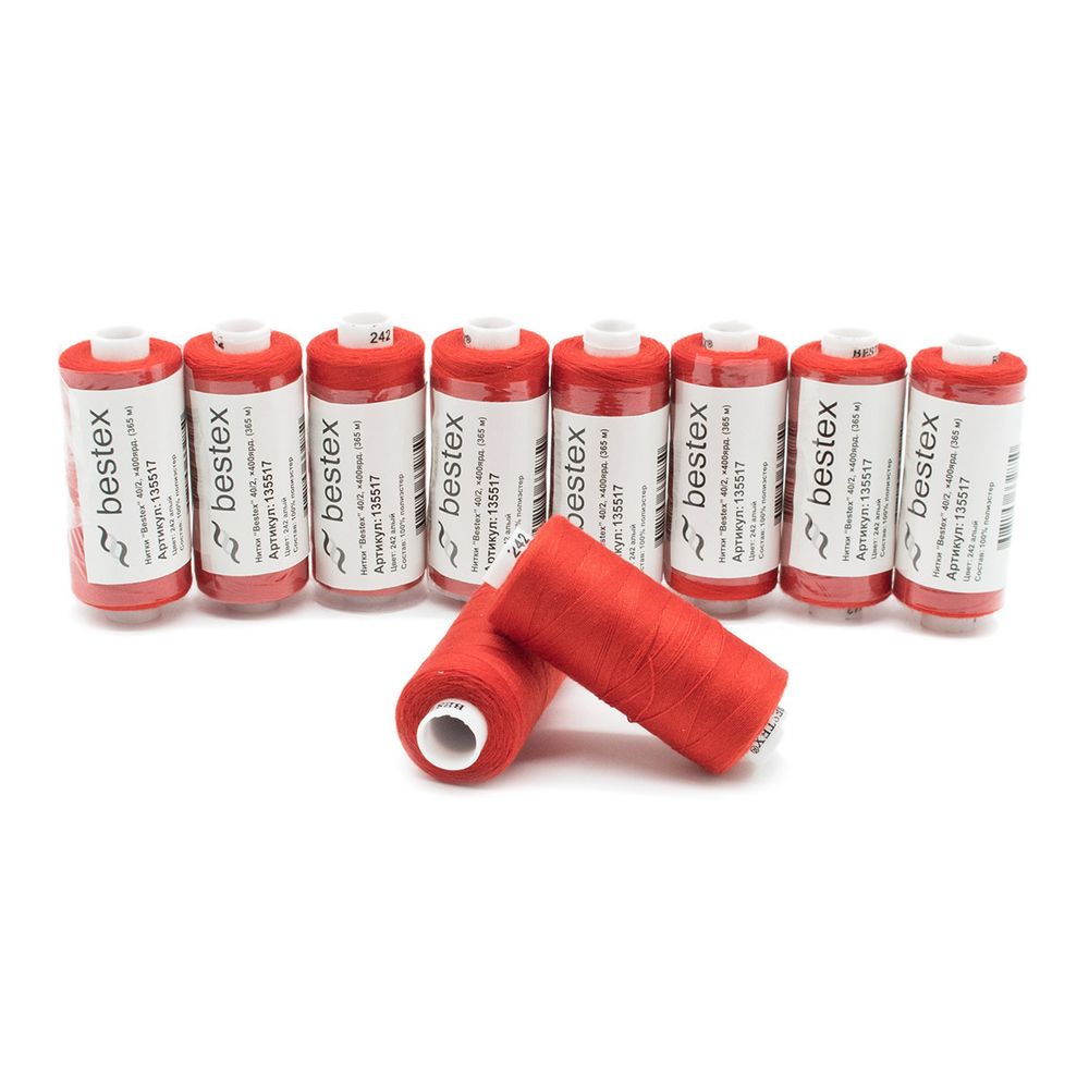 Нитки швейные бытовые Bestex 40/2, 365 м (400 ярд) / 10 кат., 242 алый