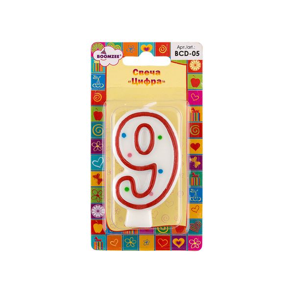Свеча для торта Цифра 9, 20.25 г, 12 шт, Boomzee BCD-05