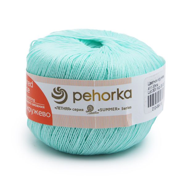 Пряжа Пехорка Цветное кружево / уп.4 мот. по 50 г, 475 м, 411 мята, 624220-16
