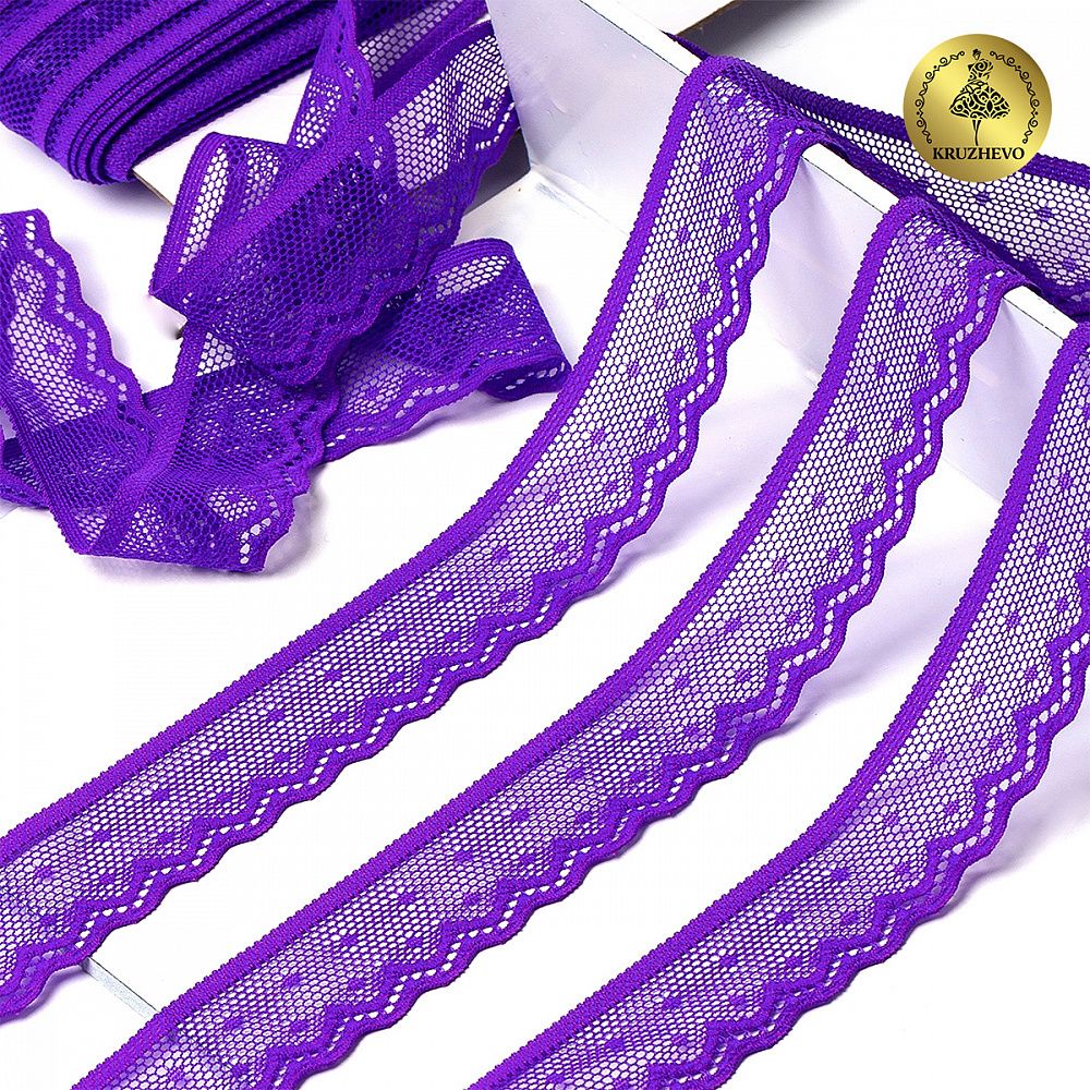 Кружево эластичное (стрейч) 25 мм, 8028, цв.A0507 фиолетовый неон уп.50м, Kruzhevo
