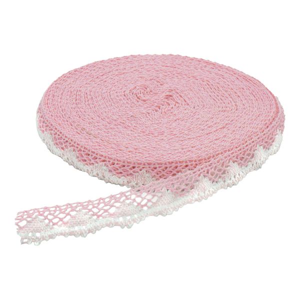 Кружево вязаное (тесьма) хлопковое 28 мм / 25 метров, рис.28.01.021 (розовый/белый) С3749Г17