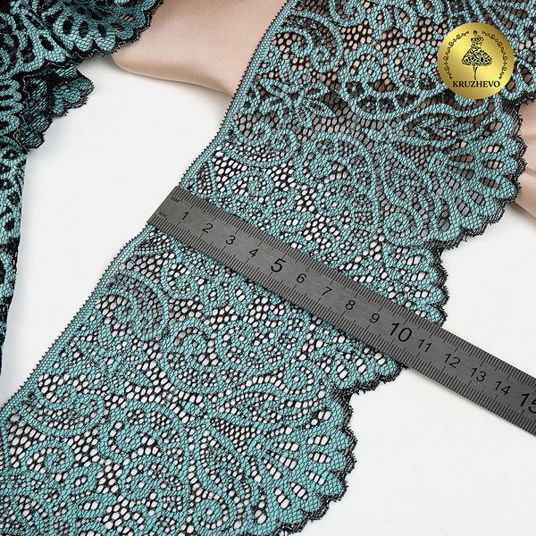 Кружево эластичное (стрейч) 110 мм, 40992PP цв.т.зеленый+св.зеленый, 3 метра, Kruzhevo