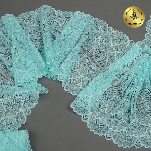 Кружево эластичное (стрейч) 8034 195мм цв.F201 мята, 10 метров, Kruzhevo