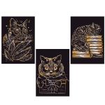 Набор для творчества Гравюра мини Котики (золото), 10х15 см, 1х3 шт, Hobbius GHPM-08