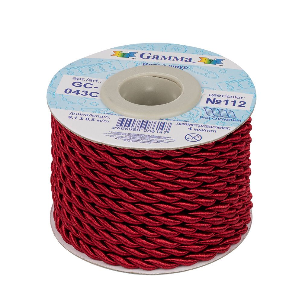 Шнур витой ⌀4.0 мм, 9.1 м, 112 т.красный, Gamma GC-043C