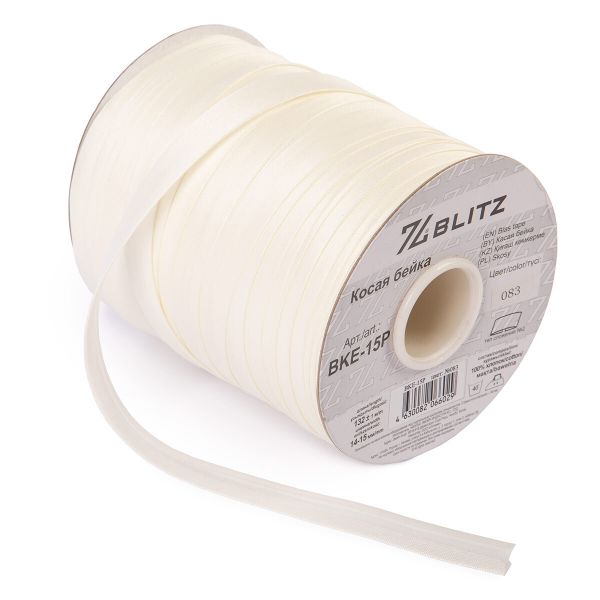 Косая бейка атласная 15 мм / 132±1 метра, 083 молочный, Blitz BKE-15P