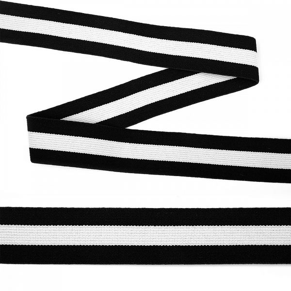 Резинка тканая 30.0 мм / 3±0.5 метра, мягкая, полоска, ET.3015 цв.черный/белый