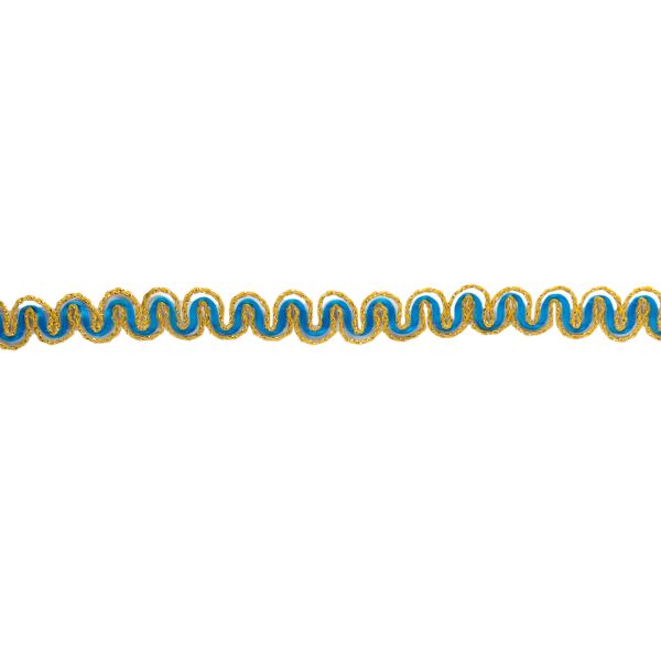 Тесьма декоративная 10 мм / 10 метров, метал. рис. 8657, васильковый /под золото, Blitz