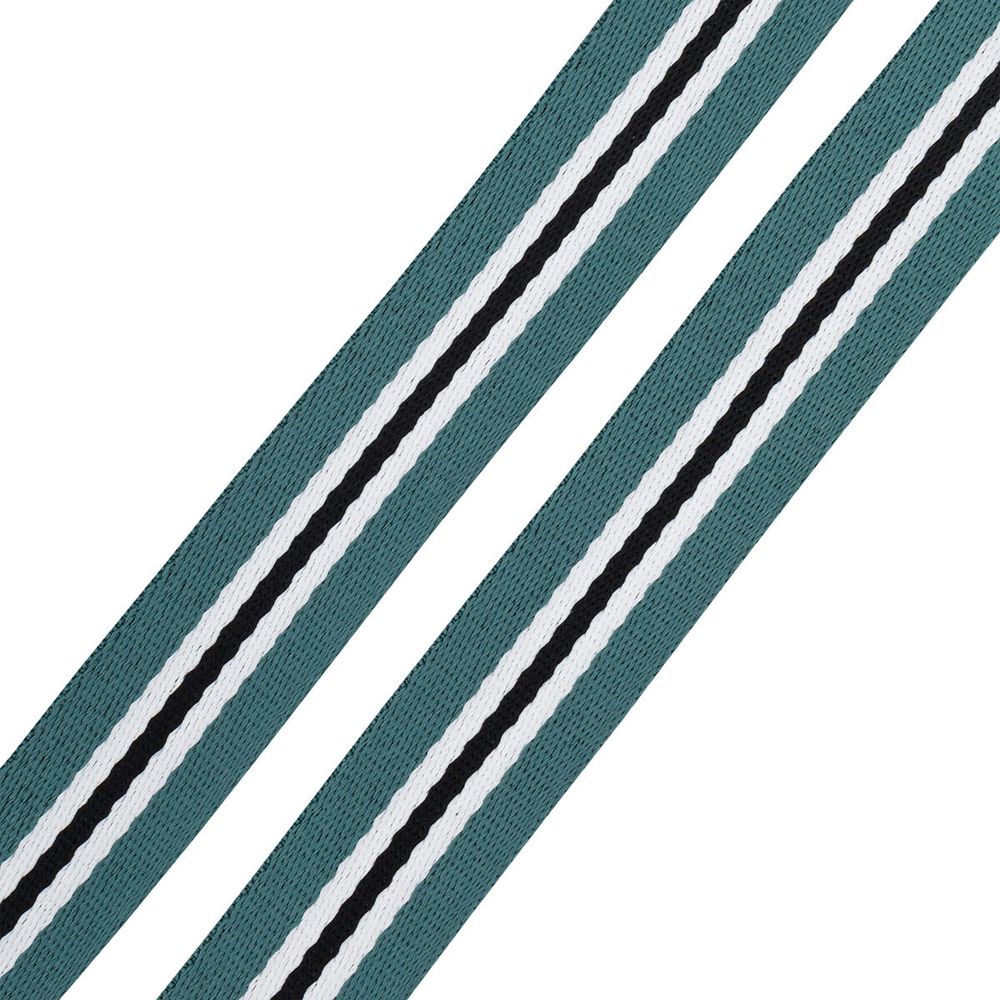 Стропа (ременная лента) 30 мм / 50 метров, с принтом 2-сторонняя, 1254 джинсовый/белый/черный, 3Al361