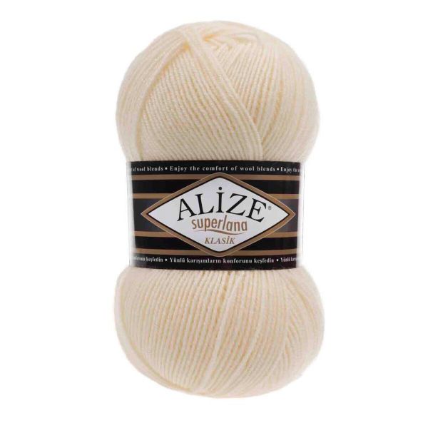 Пряжа Alize (Ализе) Superlana klasik / уп.5 мот. по 100 г, 280м, 001 кремовый A