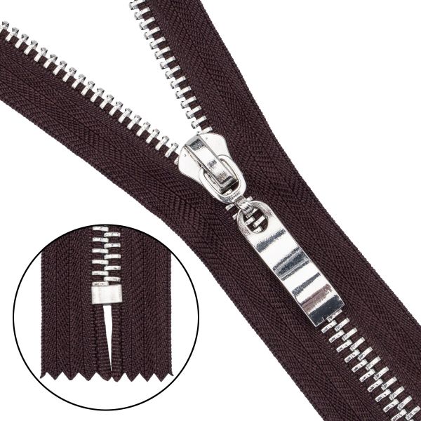 Молния металл Т8 (8 мм) 1 зам., н/раз., 16 см, никель, 868 т.коричневый, 10 шт