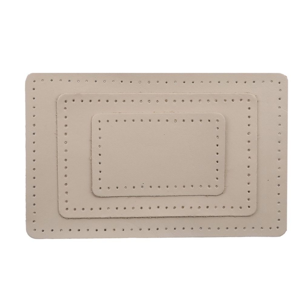 Набор заплаток пришив. из кожи, прямоуг-к 4х6,4см, 6х9,6см, 8х12,7см, с перфорацией, 3 шт (06 бежевый), 9403