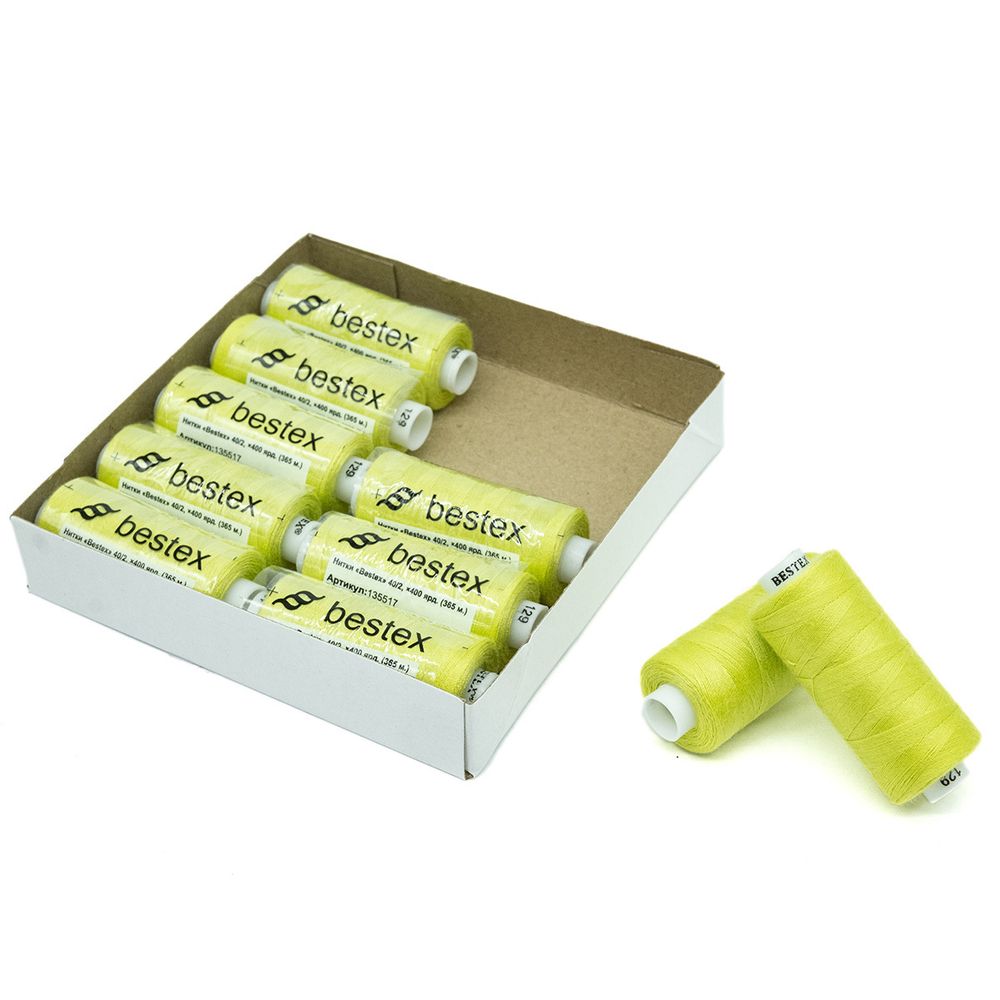 Нитки швейные бытовые Bestex 40/2, 365 м (400 ярд) / 10 кат., 129 зеленое яблоко