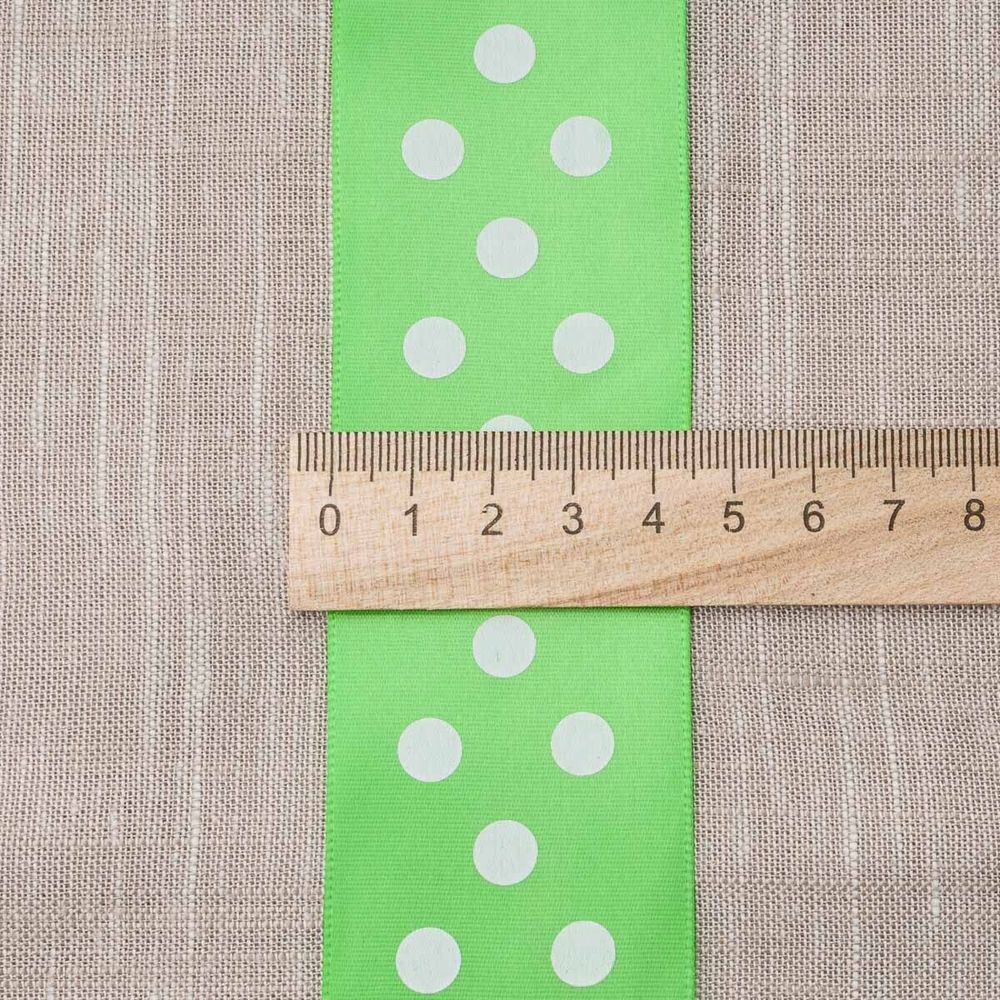 Лента атласная в горошек 45.0 мм / 22.5±1 метров, зеленый, Globus