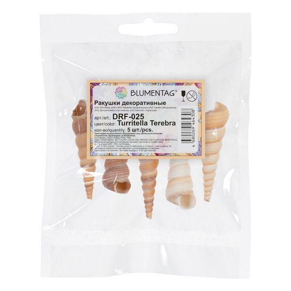 Ракушки декоративные, 5 шт, 10.1 см, Turritella Terebra, Zlatka DRF-025