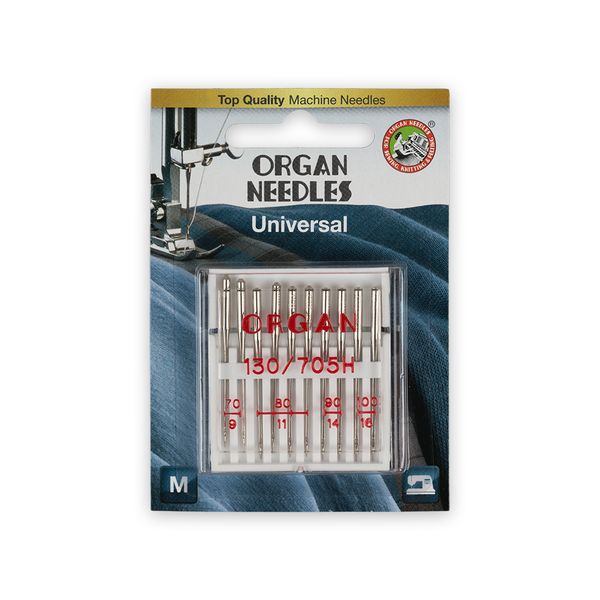 Иглы для швейных машин базовые универсальные 130/705 H, №70-100, 10 игл, 5129000BL ассорти, ORGAN