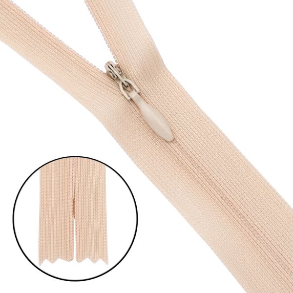 Молния потайная (скрытая) Т3 (3 мм) 1 зам., н/раз., 20 см, нейлон, F291 бежевый, 10 шт