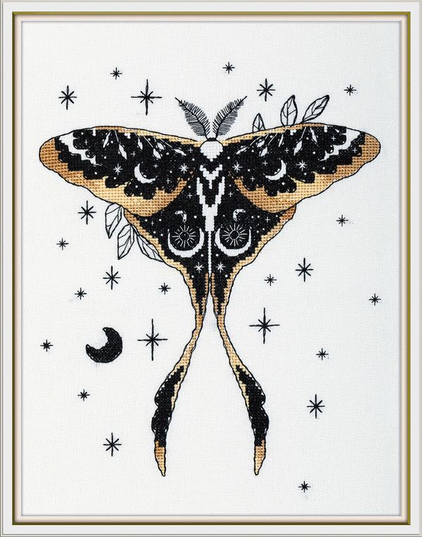 Набор для вышивания нитками Panna J-7495, Черное золото. Мотылек, 23х30 см