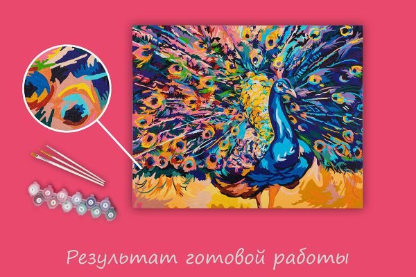 Картина по номерам Фрея PNB/PLC-231, Разноцветный павлин, (цветной холст) 50х40 см