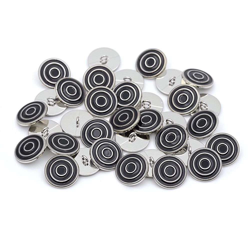 Пуговицы на ножке 28L (18мм), металл (Black/S черный с серебром), 36 шт, ME 644