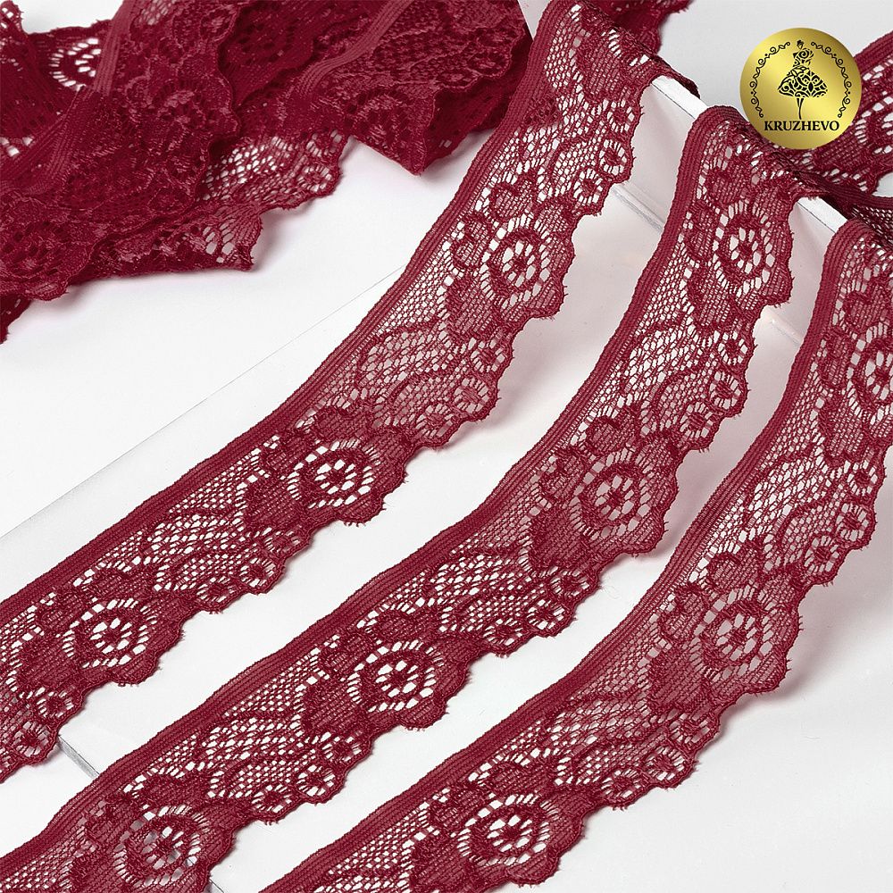 Кружево эластичное (стрейч) 30 мм / 50 метров, TBY.L839, цв.F178 бордовый