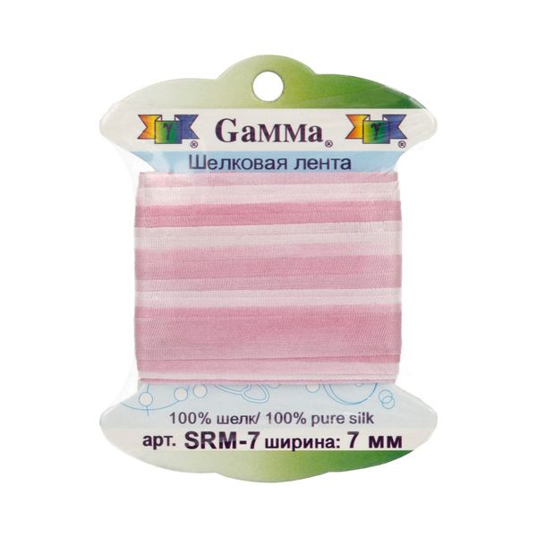 Лента (тесьма) шелковая 7.0 мм / 9.1±0.5 метров, M029 бл.розовый/св.сиреневый, Gamma SRM-7