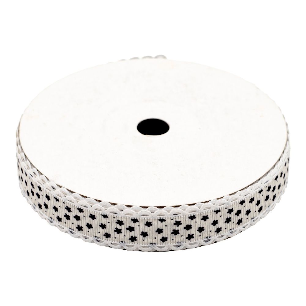 Лента декоративная Звездочки 20 мм / 25±1 метров, YH98 (02 белый/черный)