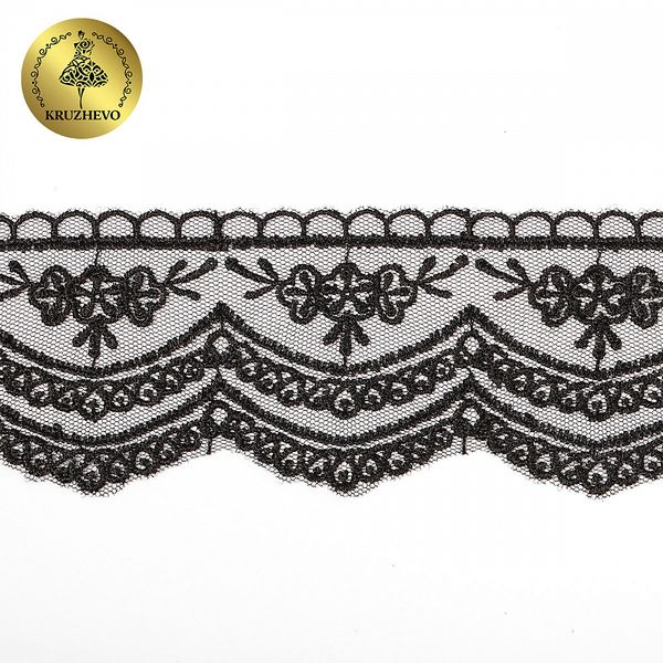 Кружево на сетке 60 мм, 2110 цв.черный уп.13.71м, Kruzhevo